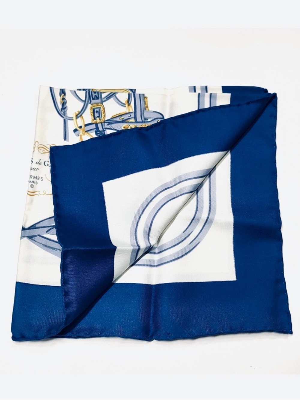 Hermès—“Brides de Gala” Navy Silk Scarf, Vintage - Picture 9 of 9